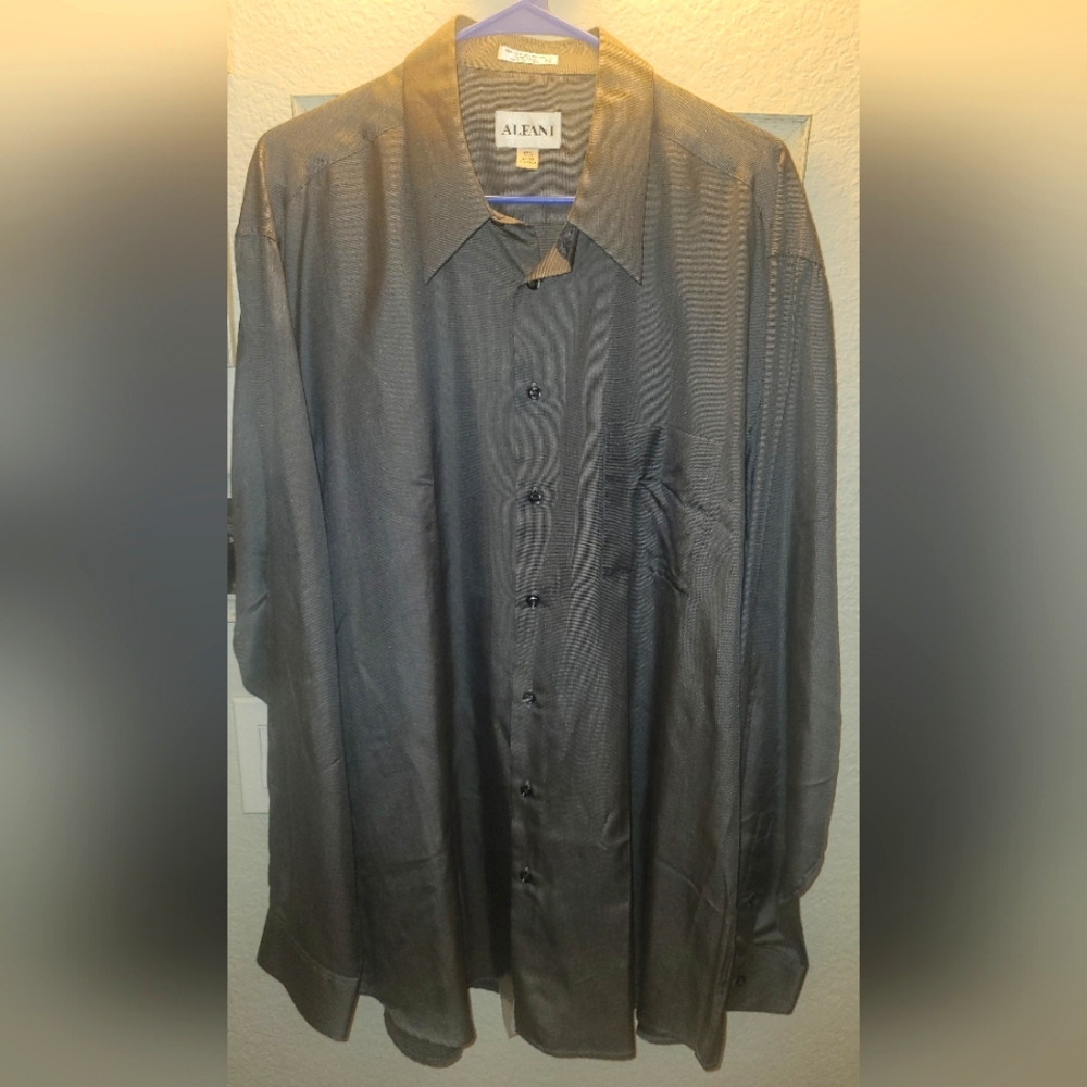 Alfani Men's Silk Blend‎ Long Sleeve Button Down Shirt Sz 17.5 35-37 XL New